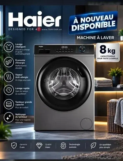 machine à laver Haier 8 kg lavage anti-allergie