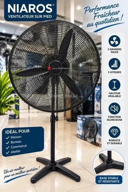 Niaros ventilateur sur pied 3 vitesses hauteur réglable