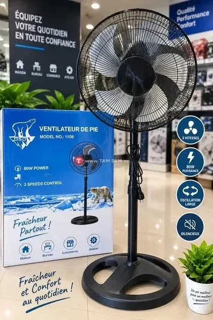 Ventilateur de pied 3 vitesses silencieux oscillant