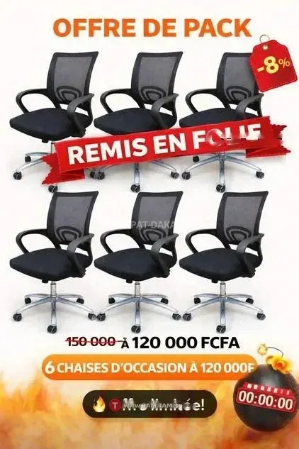 Pack 6 chaises bureau ergonomiques noires pivotantes