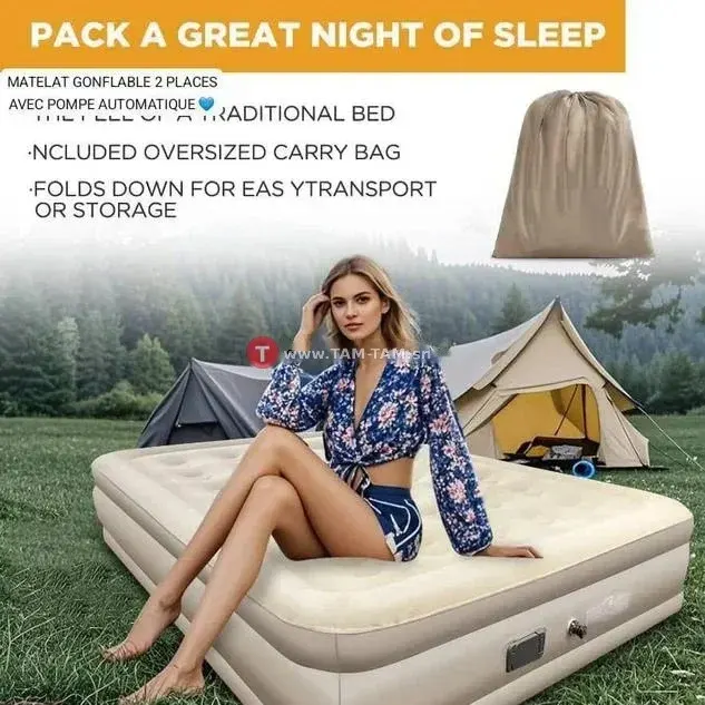 Matelas Gonflable 2 Places avec Oreillers Intégrés