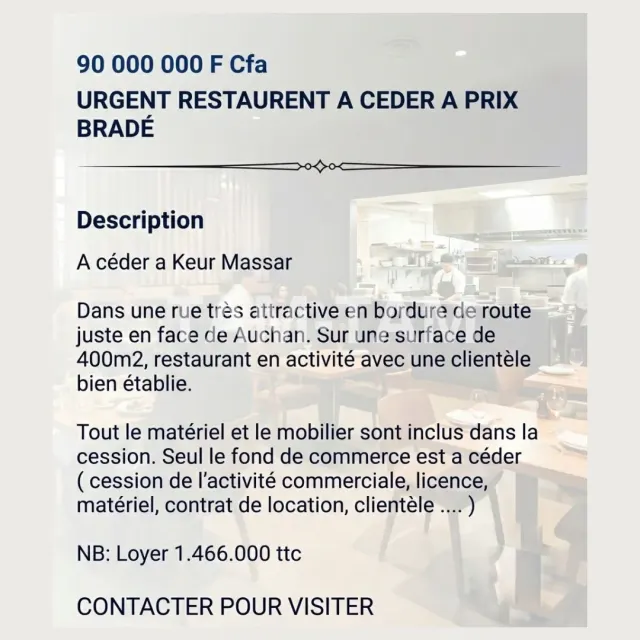 🍴 Restaurant Clé en Main à Keur Massar : Opportunité Unique 