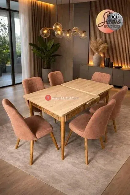 TABLE A MANGER 6PLACES 80X170/80X130 MARRON BEIGE / GRIS A2