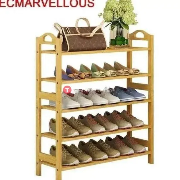 Étagère chaussures bois clair 4 niveaux 12 paires