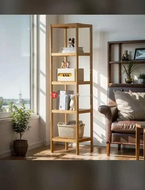 Étagère bois naturel 5 niveaux compacte bois clair