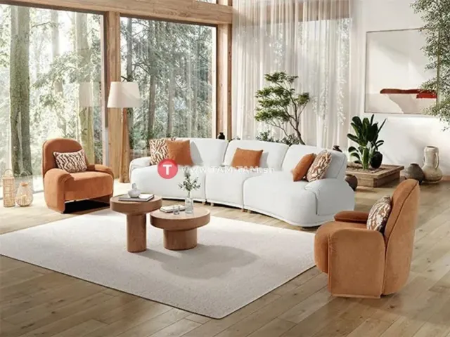 SALON TISSU 7 PLACES COCO COULEUR BLANCHE / ORANGE