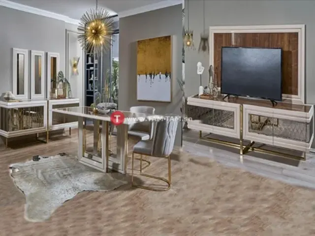 MEUBLE TV LARISSA +BUFFET MIRROIR+TAM 6 PLACES
