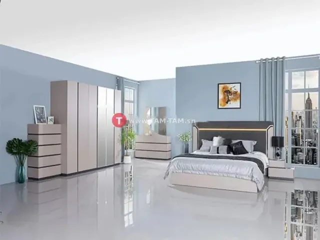 CHAMBRE A COUCHER 2040# PORTES BATTANTES MARON/GRIS Z