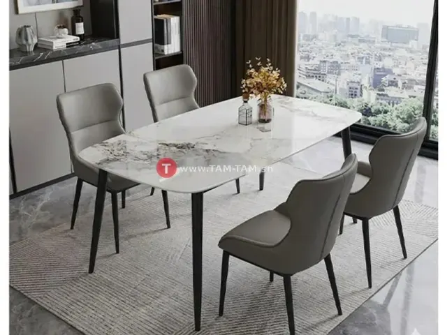TABLE A MANGER EN MARBRE 4 PLACES REF T05 COULEUR GRIS/NOIR