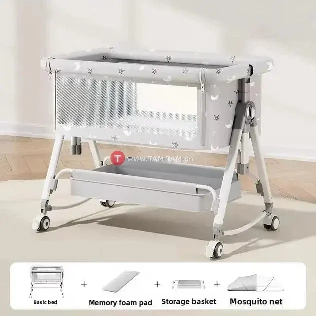 Basic Bed lit bébé évolutif gris avec matelas mémoire